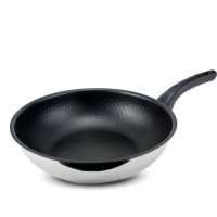 韩国439不锈钢不沾炒锅铁锅 防刮涂层无烟平底