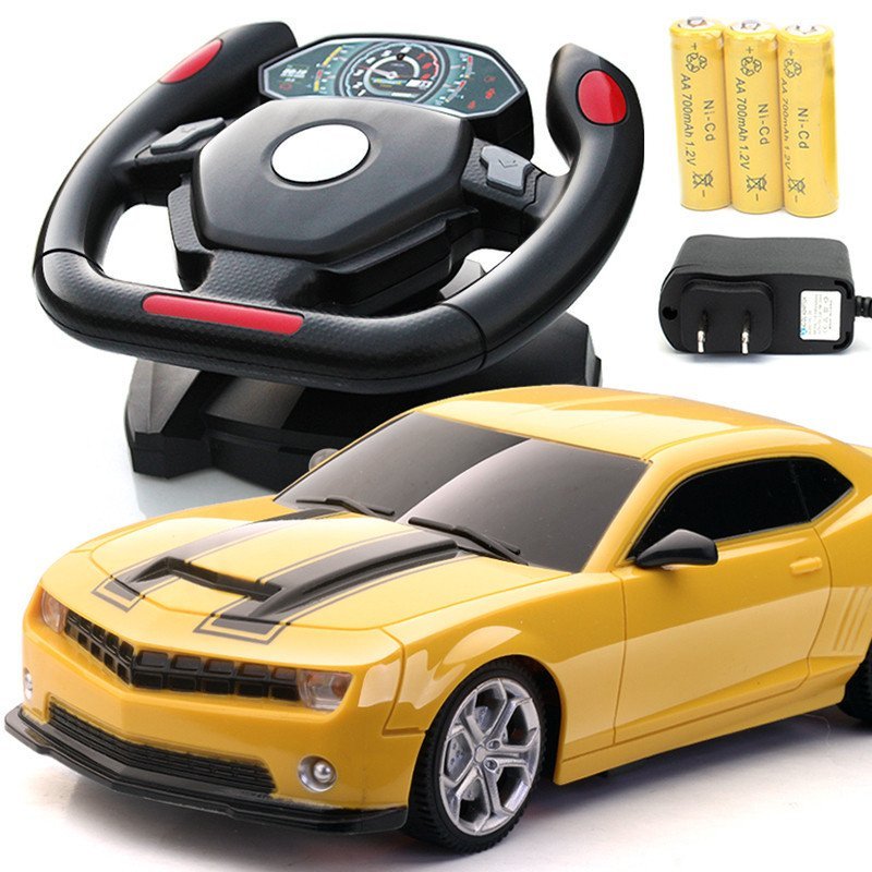 爱亲亲 方向盘遥控车玩具赛车跑车无线充电遥控汽车漂移遥控 大黄蜂