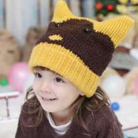 公主妈妈儿童冬季帽子 可爱小猫编织套头帽 女