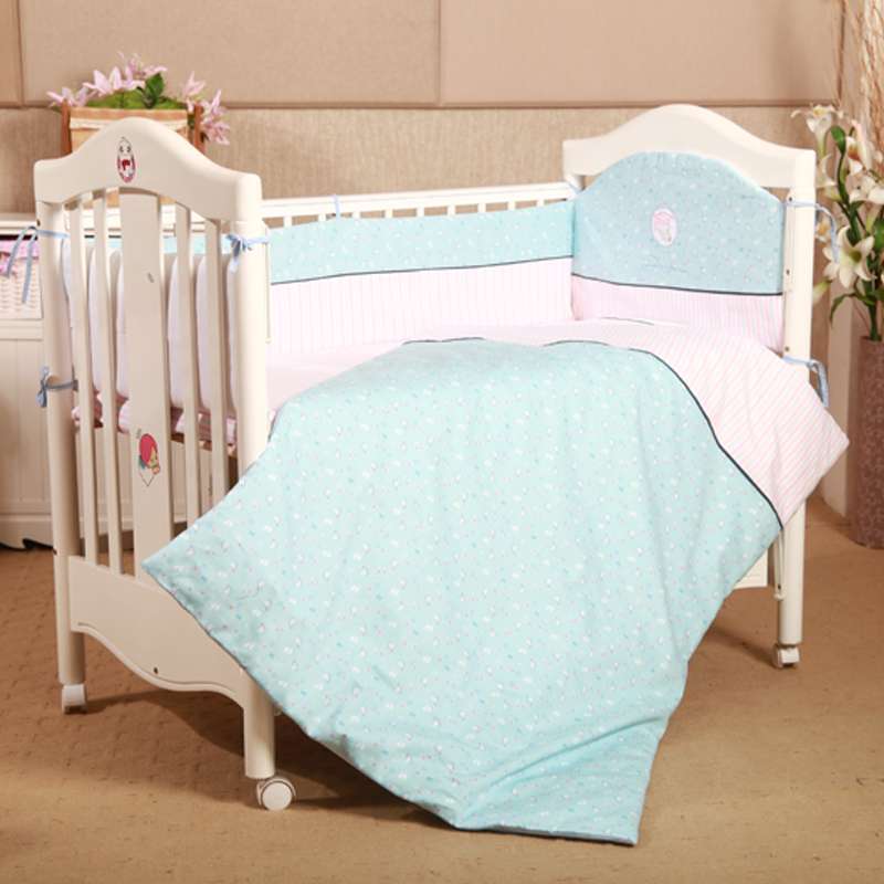 麻博士婴儿床品套件 宝宝床上用品十三件套 蓝色印花款 适合112*65cm以下的床 蓝色印花