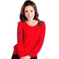 玫瑰毛衫2014春款女装新款天丝民族风长袖T恤