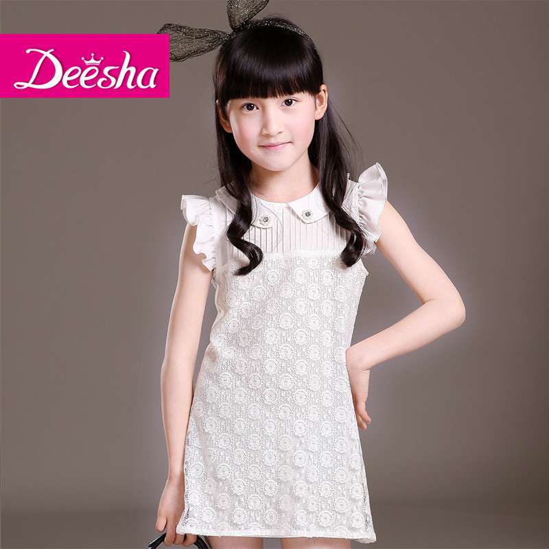 笛莎2014夏装新款儿童韩版裙子公主裙迪莎蕾丝雪纺连衣裙1414340 白色 110cm