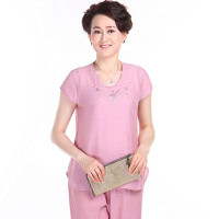 露西法兰中老年女装夏装亚麻套装中年女装妈妈