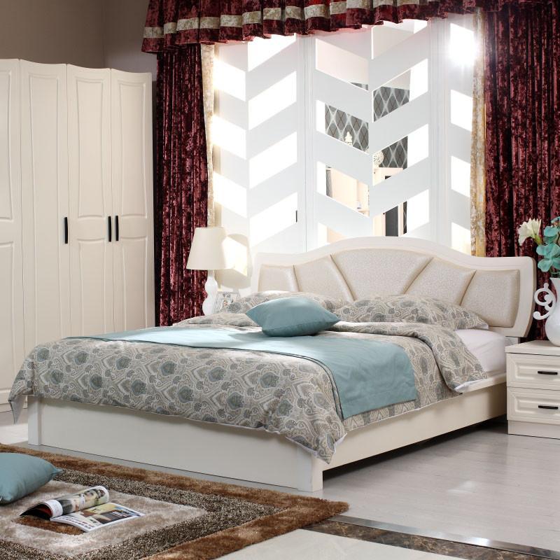 铂森 白色双人床婚板式床1.5米1.8米 现代简约软靠床家具宜家床储物床 S