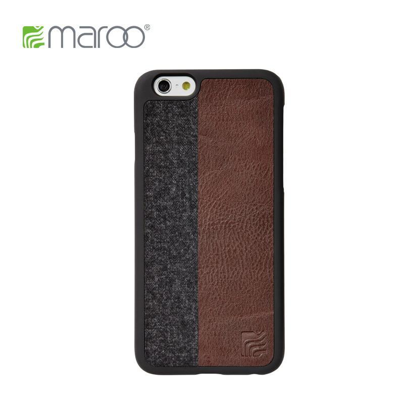 Maroo 超薄合成皮革iPhone6保护壳 羊毛毡苹果6保护套 商务撞色 深棕色