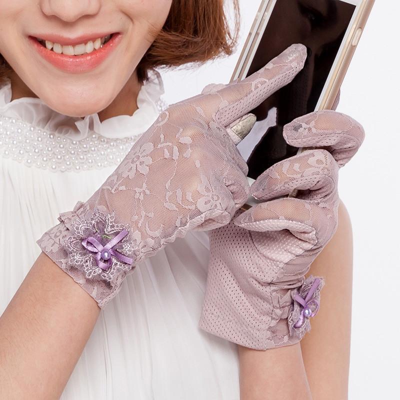 百瑞欧 触控2015春夏款薄女士蕾丝手套防晒 开车手套防紫外线透气 uv