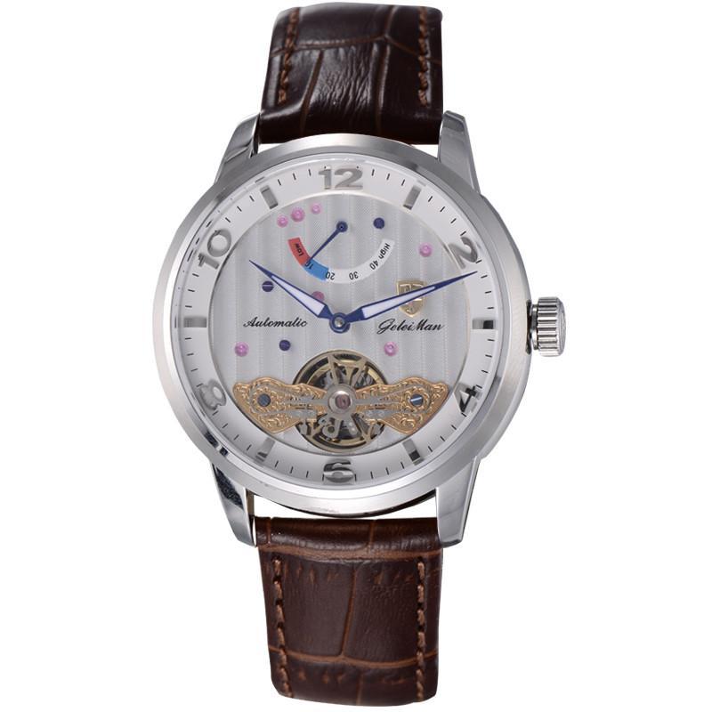 格雷曼瑞士手表全自动机械表男士手表商务男表正品能量显示男式手表 银壳白面