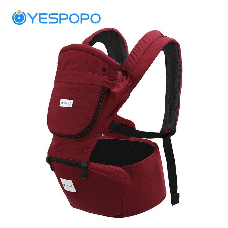 YESPOPO椰子宝宝婴儿背带宝宝腰凳 四季透气双肩纯棉多功能抱袋 绚丽酒红色均码