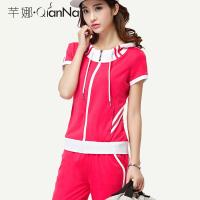 夏季女套装运动装女款连帽修身短袖休闲运动套