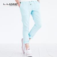 LLANNE夏季新款薄款全亚麻裤子男修身小脚系