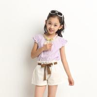童装女童夏款韩版中大儿童金丝领短袖短裤运动