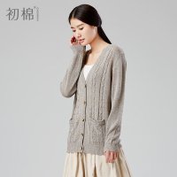 初<em>棉2015</em>夏装<em>新款</em>宽松V领针织衫<em>开衫</em>长袖<em>中长</em>