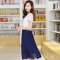 米纱2015夏装新款韩版修身显瘦百褶中长款蕾丝雪纺连衣裙8955 藏青色 XL