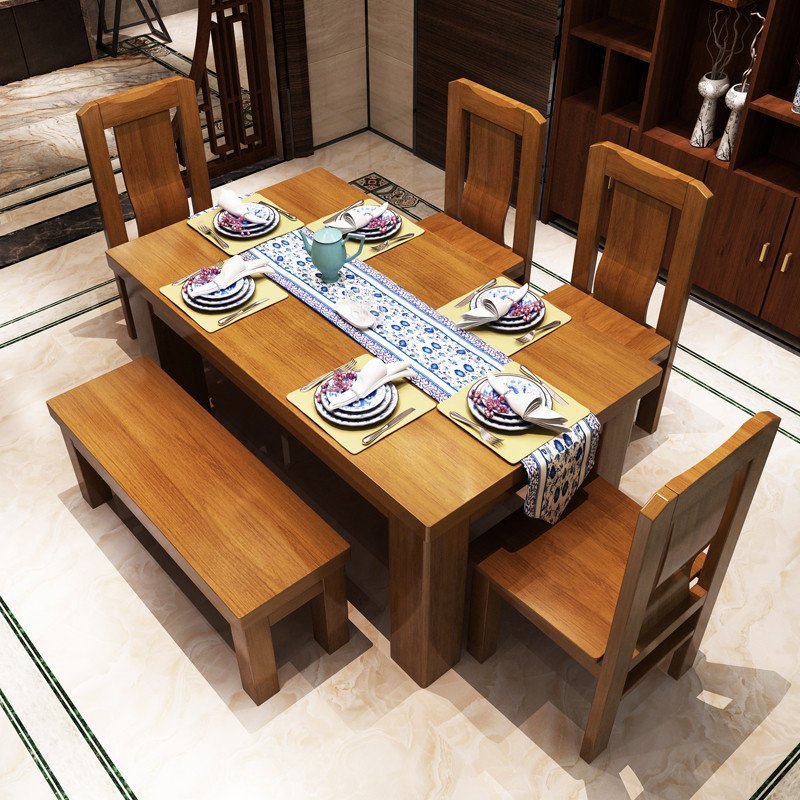 实木 餐桌椅组合 北欧原木 橡胶木家具 实木餐桌 1.35m一桌六椅【欧洲版】