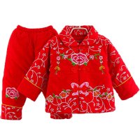 秋冬新款1-2-3岁女宝宝保暖唐装套装纯棉牡丹