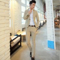 月伊纺 新款韩版休闲西服套装男士结婚西服男修身礼服两件套 卡其色XXL 偏小西裤31【报价大全、价格、商铺】-苏宁易购开放平台
