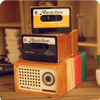 文博9683复古经典老式收音机音乐盒 卡带木质