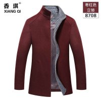香琪2015新款毛呢<em>外套男</em>秋冬中年翻领<em>羊毛</em>呢
