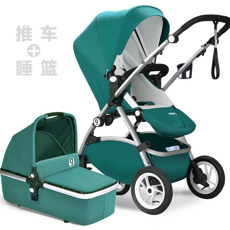 anglebay婴儿推车欧洲高景观婴儿车轻便可折叠手推车可坐可躺四轮避震婴儿推车 墨翠绿欧标版