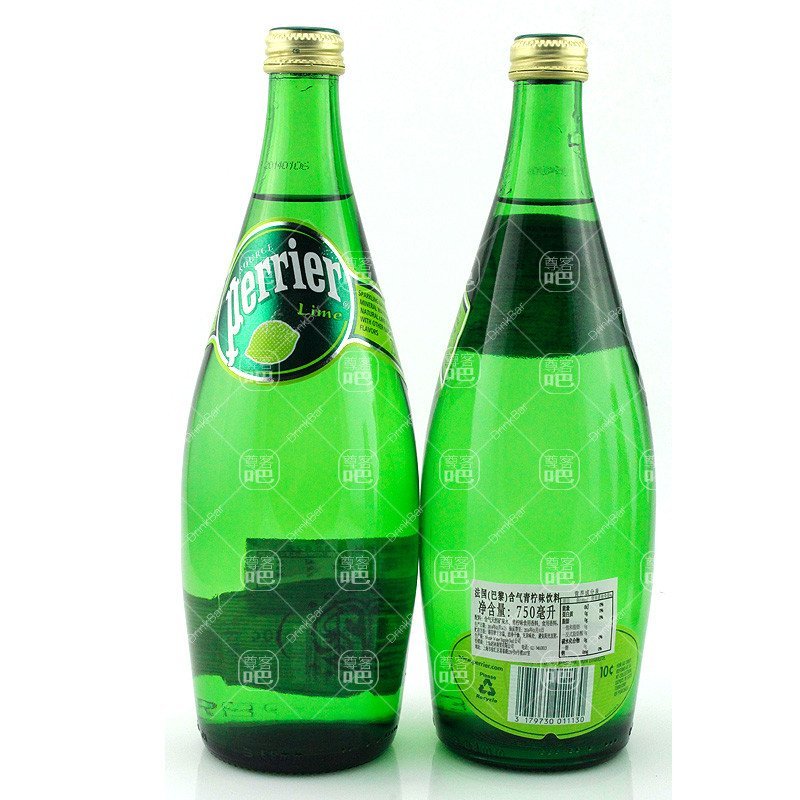 巴黎水perrier 天然含气矿泉水 气泡水 苏打水(青柠味)750ml*2 玻璃瓶