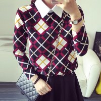 澳奇美2015秋冬装新款加厚长袖女款t恤小清格