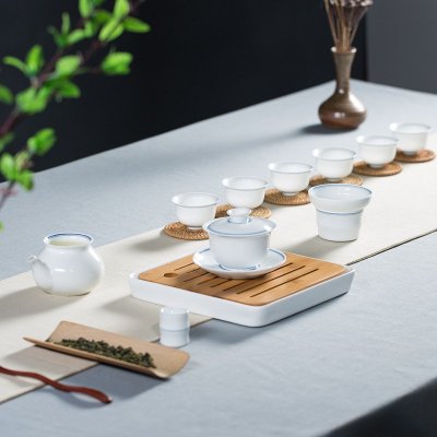 【上锦茶具 马蹄莲子母线盖碗套组】上锦 高白