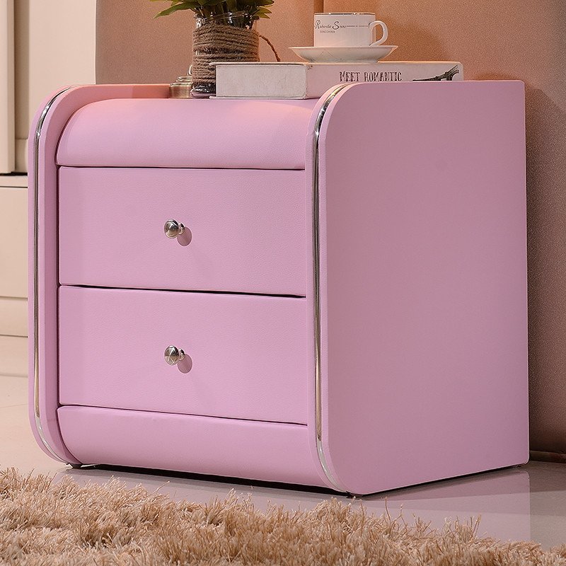 云图家具 现代卧室床头柜时尚简约现代柜子 皮床角边柜特价新款 粉红色