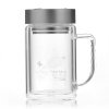 富光700B-520 520ml双层玻璃杯 透明带盖过滤大容量水杯 办公杯男士杯子 520银色带茶隔