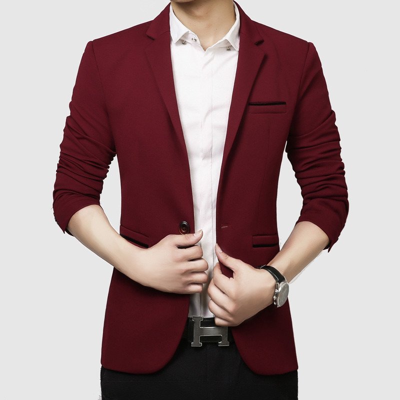 bebeeru春秋季小西装男士外套青年韩版潮休闲西服修身型上衣外套单西英伦R1416 5XL R1416红色