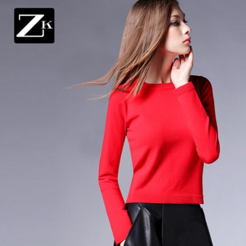 ZARA KARA修身显瘦短袖t恤女装夏季百搭上衣体恤衣服打底衫2016夏装新款 XXL 红色