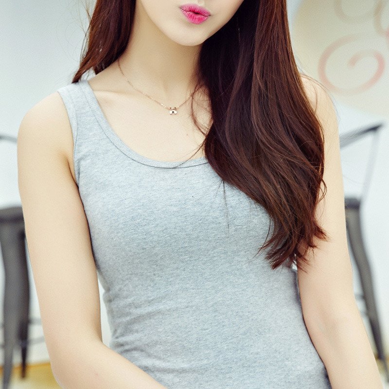 蔻町905#纯色吊带背心女春夏打底衫修身女士性感小背心百搭圆短款 l