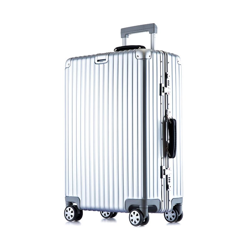 复古铝框拉杆箱万向轮女防刮旅行箱男登机箱密码箱行李箱 24寸 银色