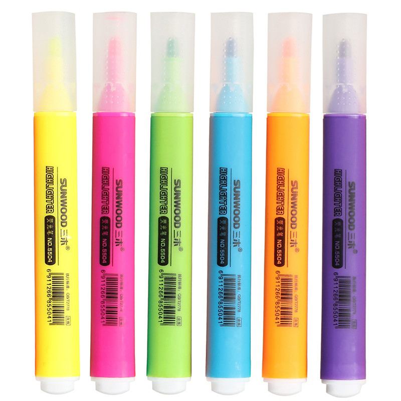 三木(SUNWOOD)5506多彩荧光笔6支装 彩色荧光标记笔 记号笔 6色装