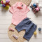 夏季新款童装男中小儿童纯棉衬衫套装 2018婴童套装纯棉衬衫两件套YYM402-月 气球套装-粉色 S(适合身高66-73cm)