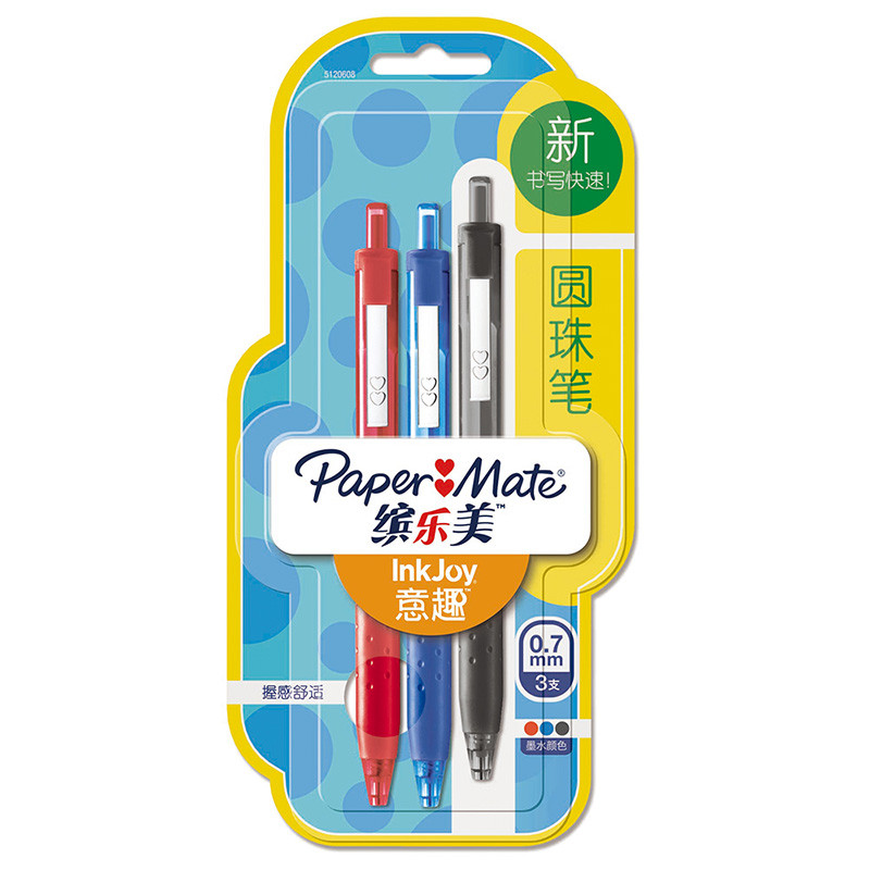 PaperMate 缤乐美意趣圆珠笔300 RT 0.7mm蓝+黑+红吸塑卡片装3支