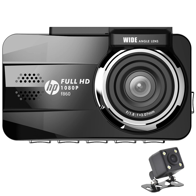HP惠普f860 迷你行车记录仪高清夜视前后双镜头汽车停车24小时监控1080p