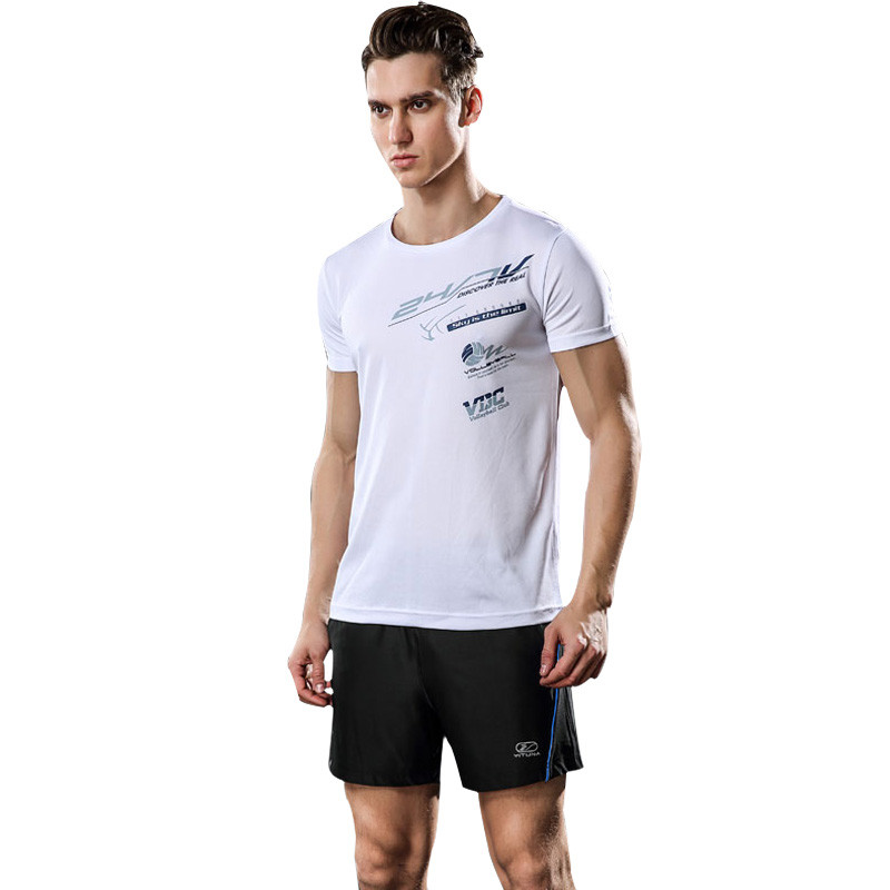 豪客虎运动套装男士夏季轻薄透气短袖跑步训练速干短裤健身房运动两件套 XL 白/黑蓝