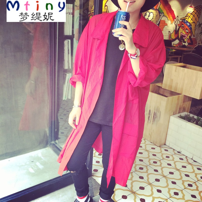 mtiny港风宽松夏季防晒衣服男女超薄透气情侣中长款风衣外套潮纯色