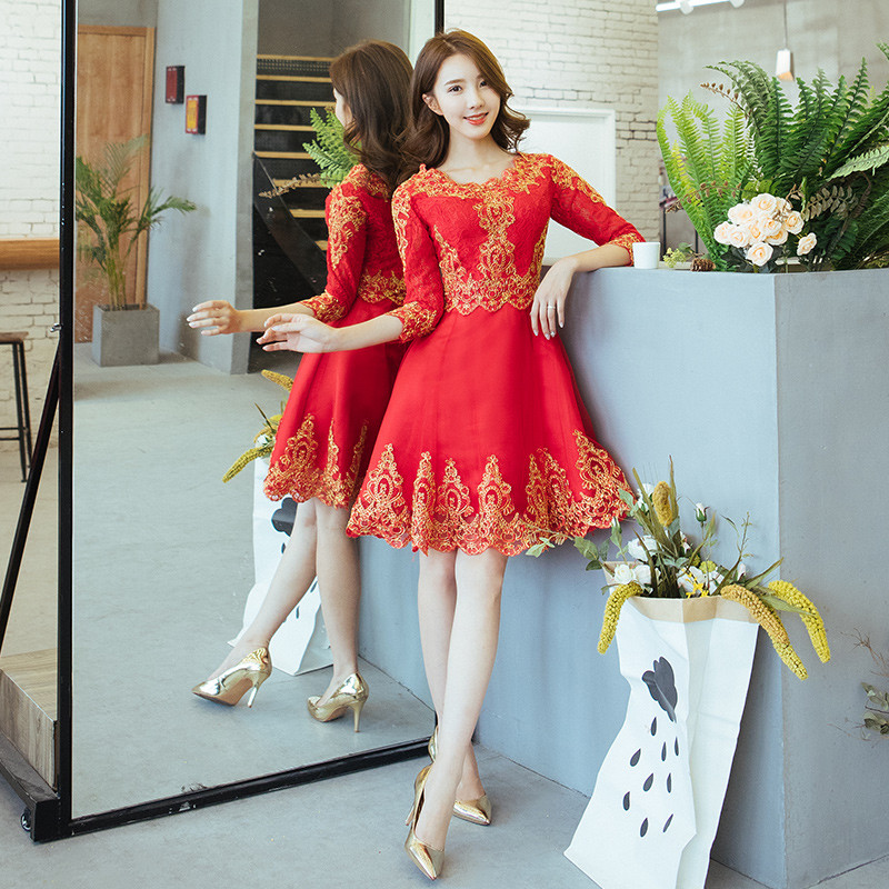 敬酒服新娘2017新款长款中式结婚衣服女红色婚宴礼服中国风婚礼夏