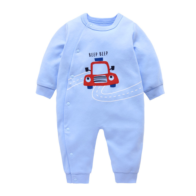 爬爬酷（papacool）新生婴儿连体衣爬衣汽车系列婴儿衣服秋季新品童装 蓝色汽车 66cm
