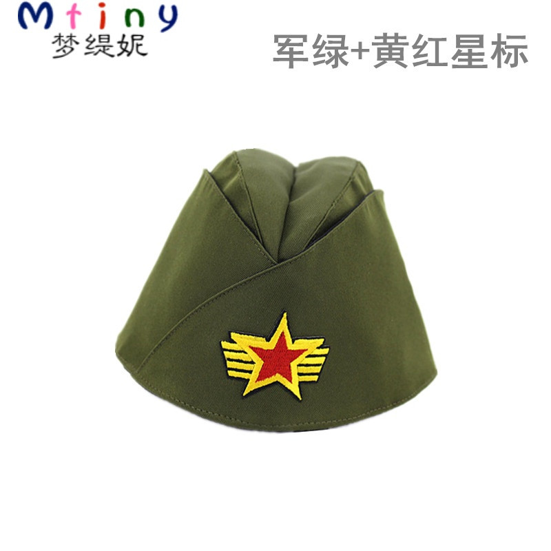 Mtiny2017新款军迷户外特种兵水兵舞迷彩帽男女通用贝雷帽舞台演出 军绿＋黄红星标