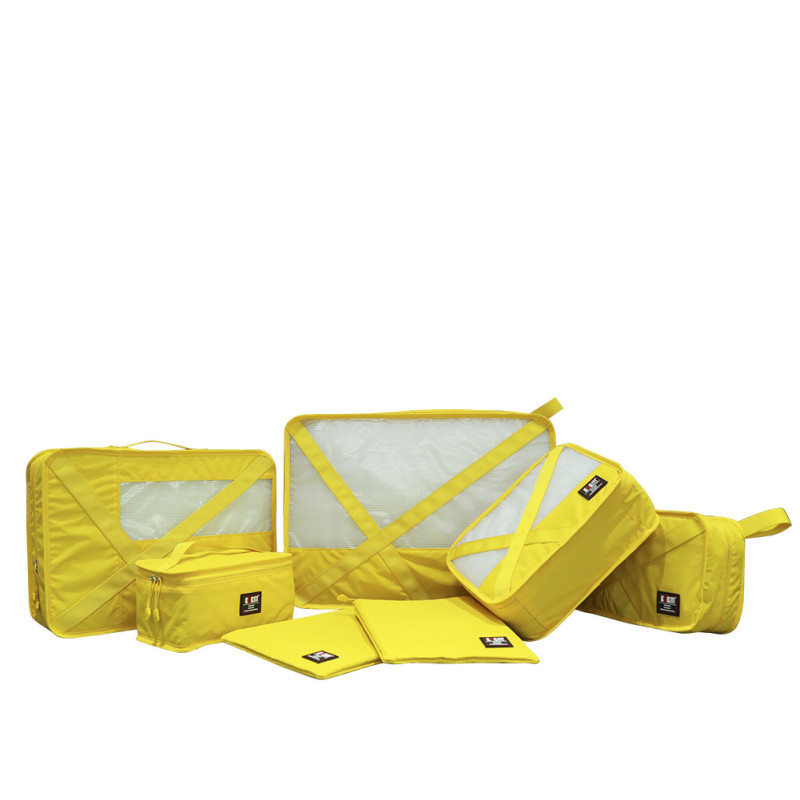 BUBM 旅行收纳袋收纳套装 行李箱衣服整理包旅游衣物收纳内衣整理袋简约套装7件套 QJT 黄色