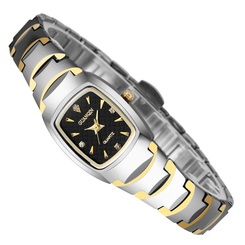 冠琴正品 小表盘钨钢玫瑰金手表简薄防水石英表时尚潮流欧美女表 方形间金色