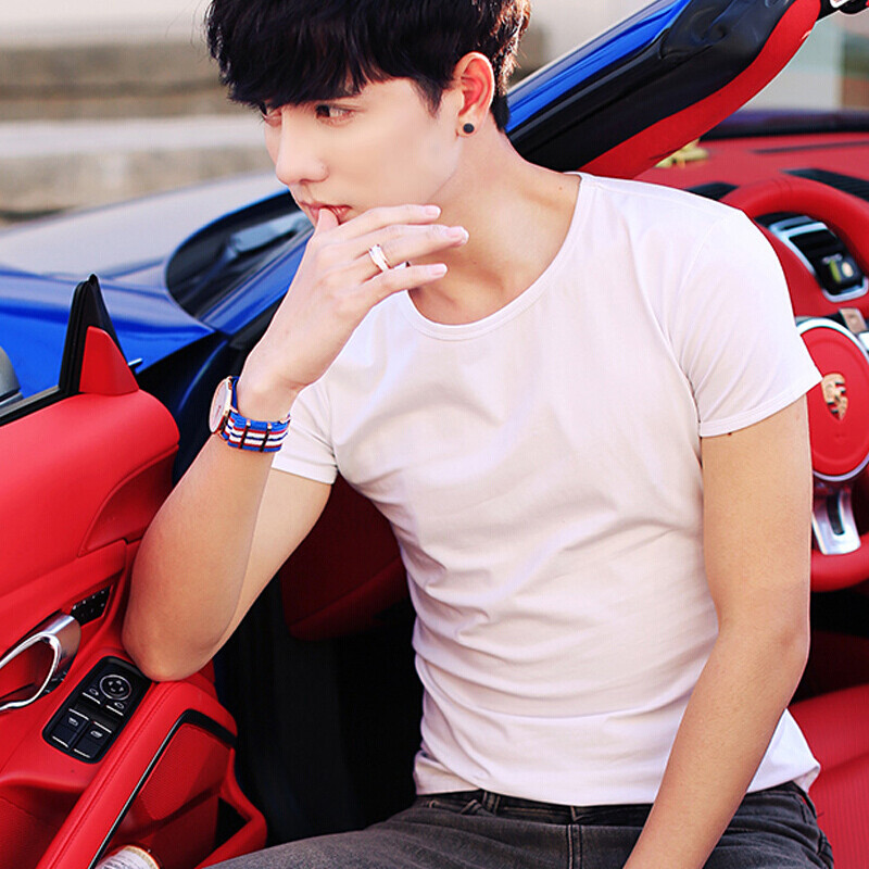 新款热天男士睡觉短袖t恤中年男子丅恤贴身衣服便宜小鲜肉男装小白衣