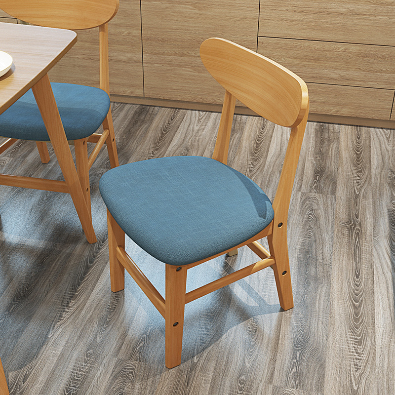 择木宜居 椅子实木餐椅子吧台椅 北欧餐椅 红橡木色蓝色布面