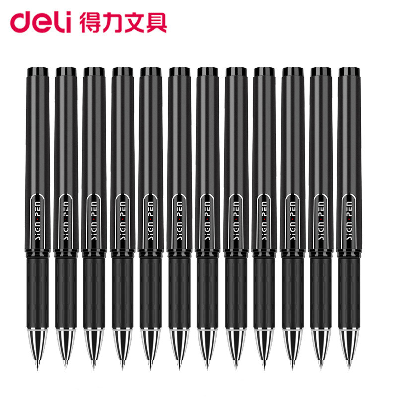 得力(deli)S73黑色办公中性笔1.0mm 12支/盒 黑色