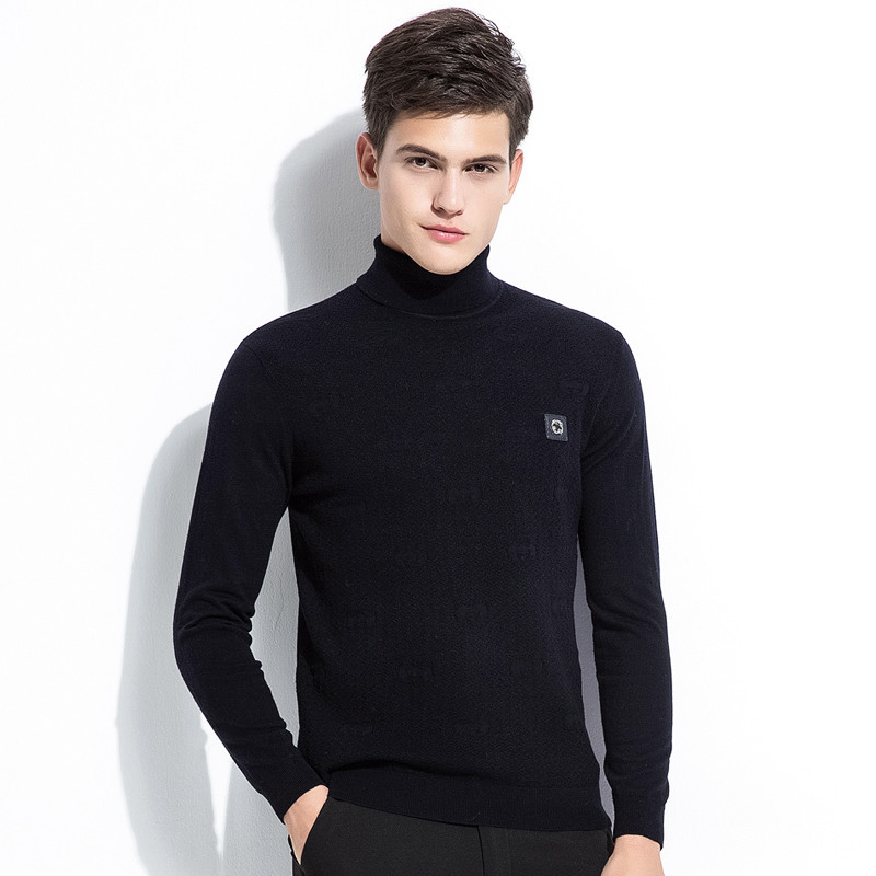 宝利博纳男士黑色高领毛衣男韩版修身高领针织