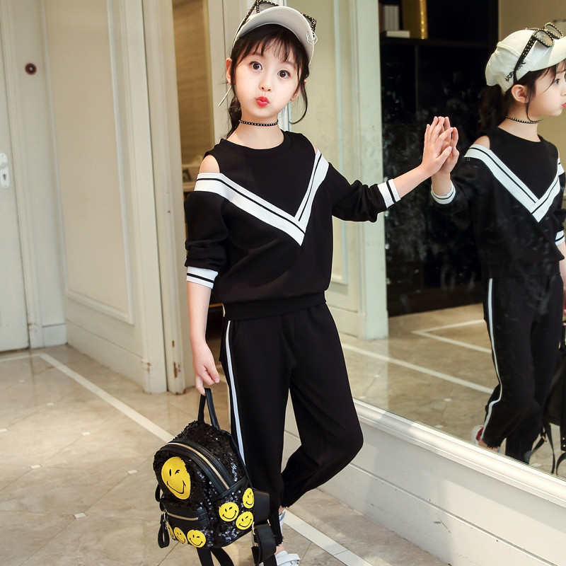童装儿童小学生韩版时髦漏肩女孩两件套 160cm(160码建议身高160cm)