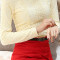 歌诺瑞丝2017秋冬女装新款韩版百搭修身加绒加厚打底蕾丝衫女8029 S 白色-加绒