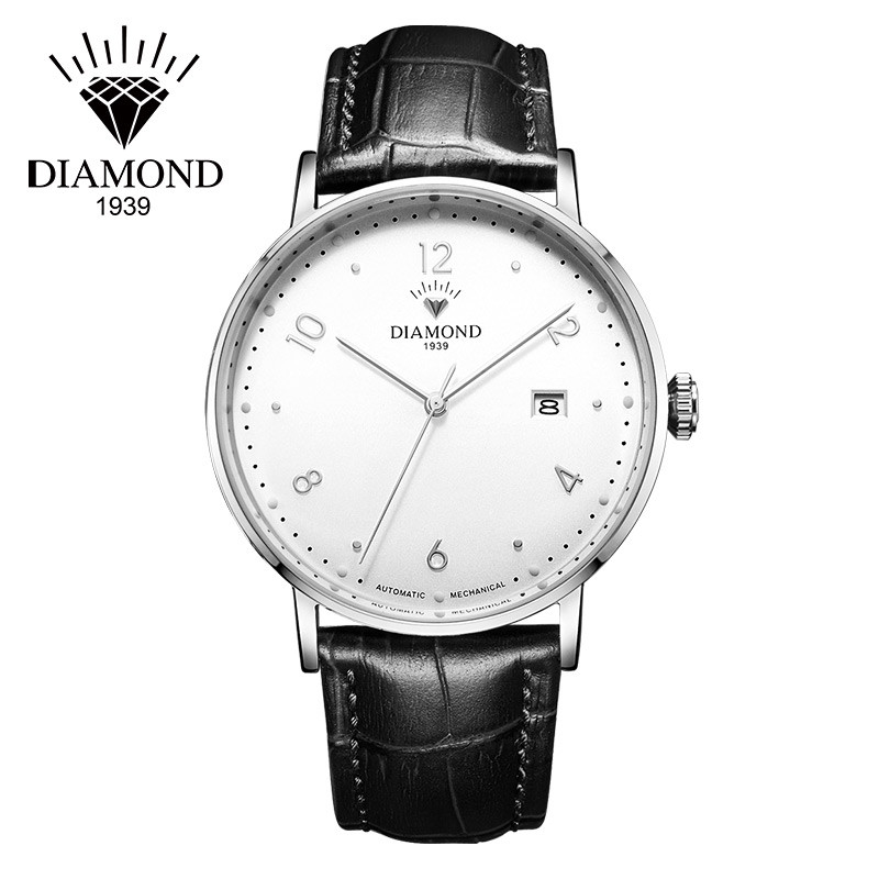 上海钻石牌（DIAMOND）手表男士自动机械表超薄日历6101手表机械表 男 白面黑皮款